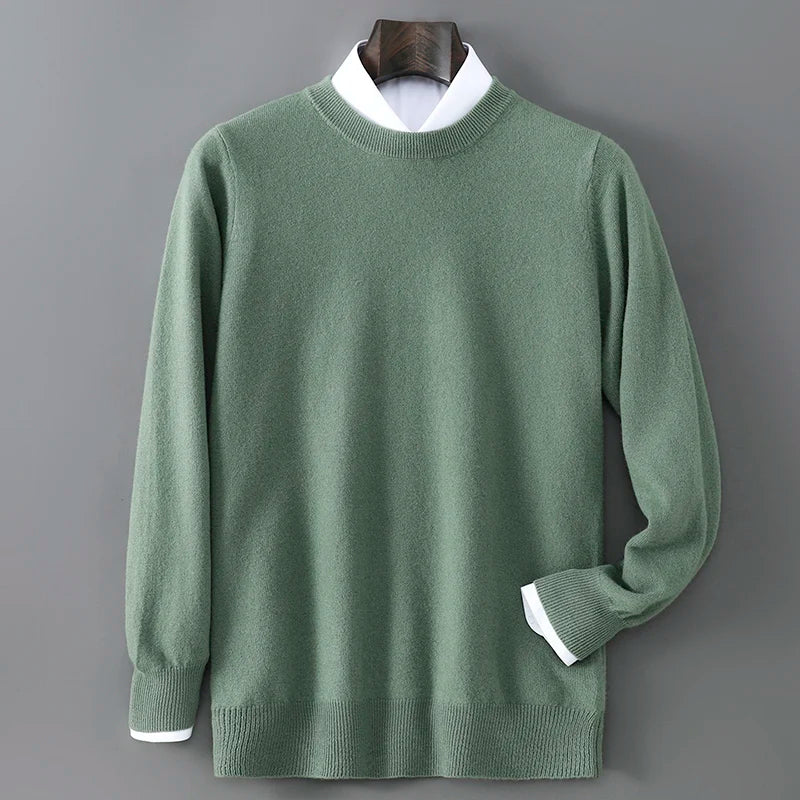 New Autumn And Winter Pure Wool Sweater Men's Round Neck Loose Thick Pullover Sweater Solid Color Cashmere Knitted Base Sweaters