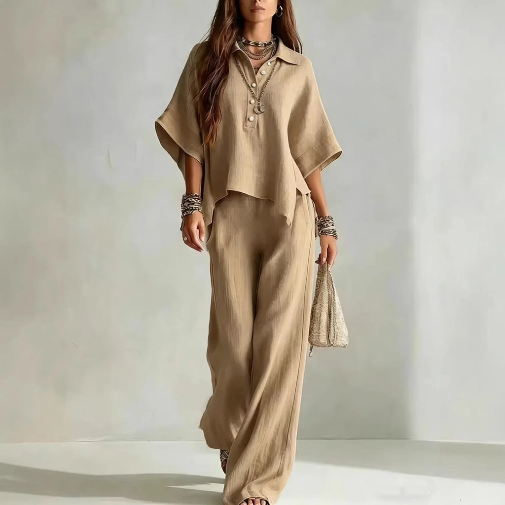 New Solid Color Pants Set 2026 Summer Loose Half-sleeved Shirt Loose Wide-leg Trousers Two-piece Set Fashion Vacation Suit