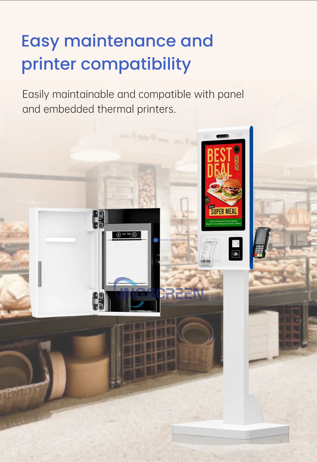 INGSCREEN Interactive Self Service Payment Kiosk Automatic Touch Screen Kiosk Self Ordering Machine for Restaurant