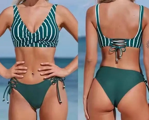 Alluring Bikini Sculpting Padded Backless Bikini Tieside Adjustable Halterneck Bikini Ruffled Beachwear Seamless Swimwear