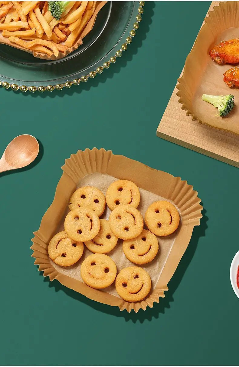 50/100PCS Air Fryer Special Paper Tray Household High Temperature Resistant Oil Absorbing Paper Pad Square Baking Paper Kitchen