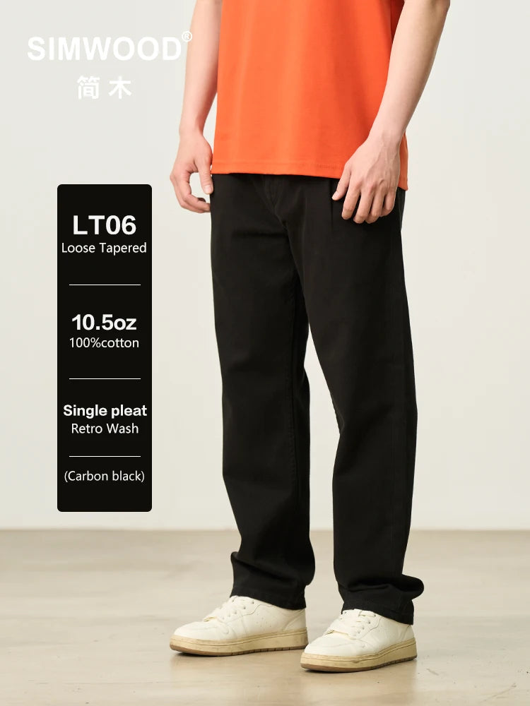 SIMWOOD Spring Summer New Loose Straight 10.5 oz Soft Fabric Jeans Men Casual  Denim Trousers