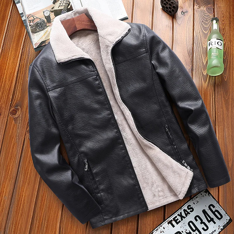 Men Plus Velvet Men Winter Warm Motorcycle Thickened Leather Coat Man Fleece Autumn PU Leather Coats Warm Fleece Leather Jacket