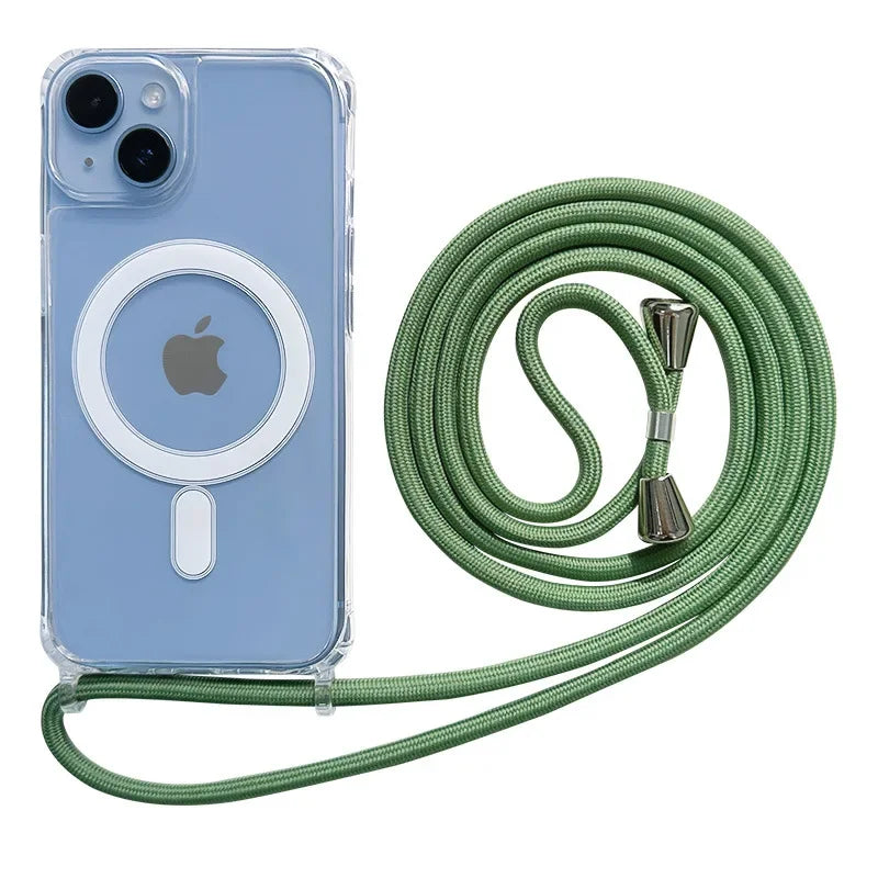 Crossbody Lanyard Clear Magnetic Case For iPhone 18 17 Air 16 15 Plus 14 13 12 Pro Max For Magsafe Acrylic Hard PC Back Cover