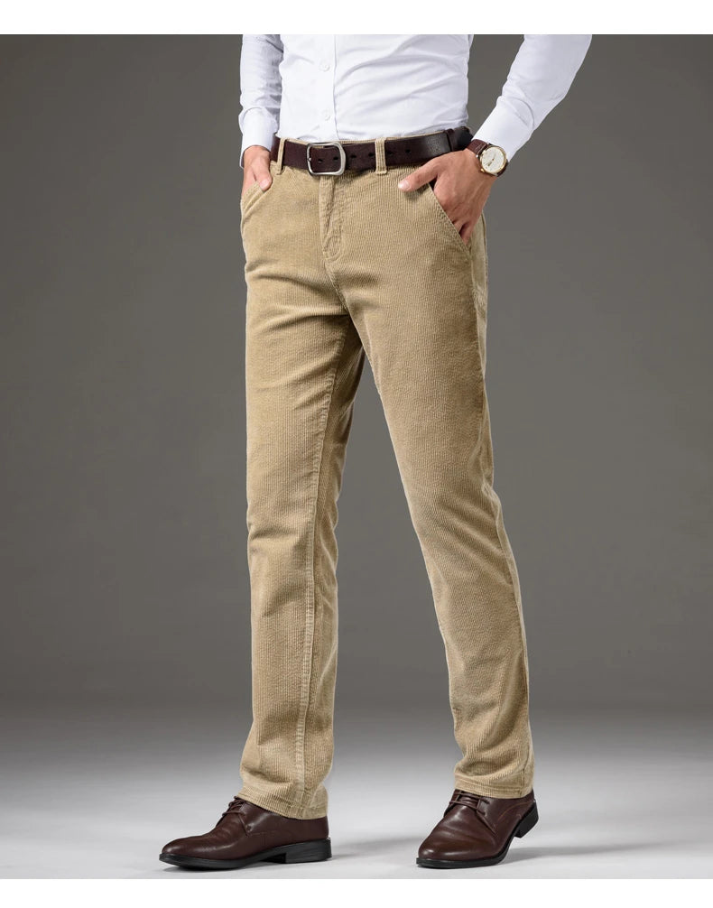 Corduroy Men's Business Casual Pants Fashion Comfortable Khaki Slim Straight Trousers Classic Male Brand Clothing Pants