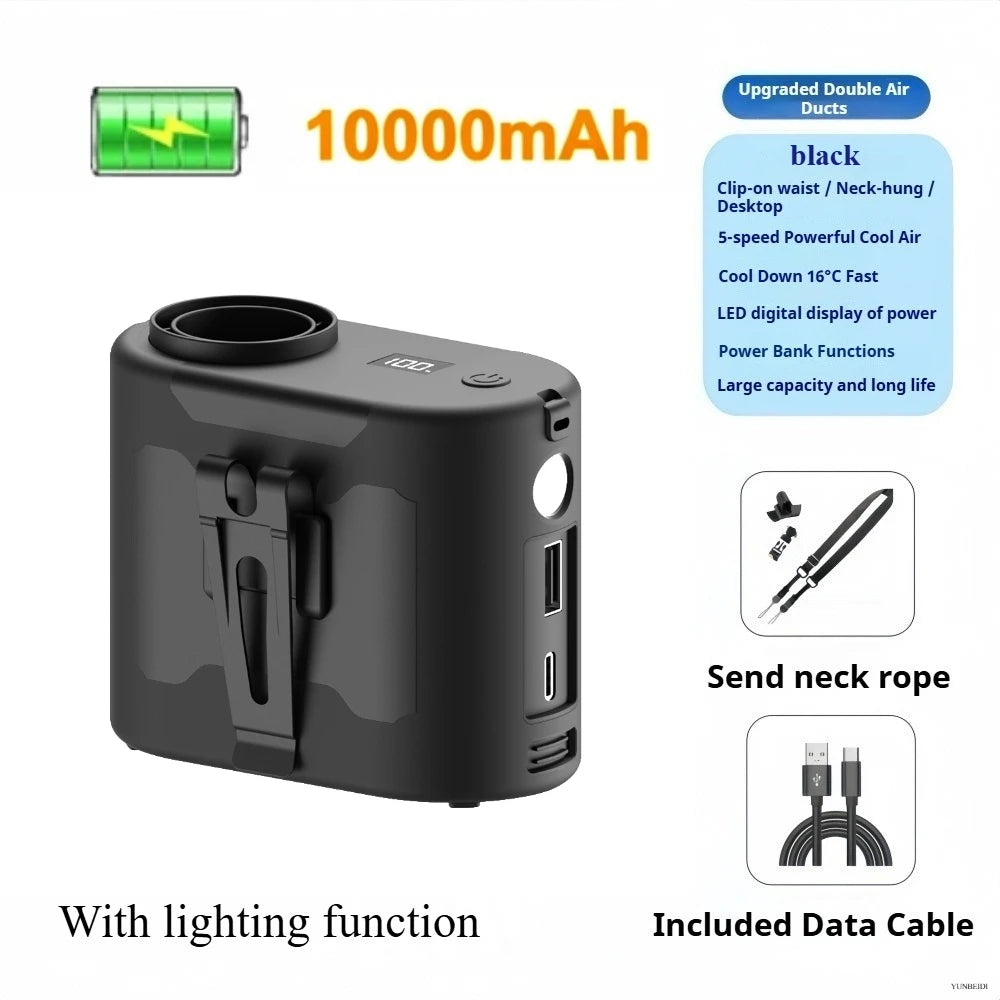 Portable Waist Clip Fan Mini USB Charging Hanging Fan with LED Flashlight Outdoor Single/dual Air Outlet Fan 20000/10000Mah F6/7
