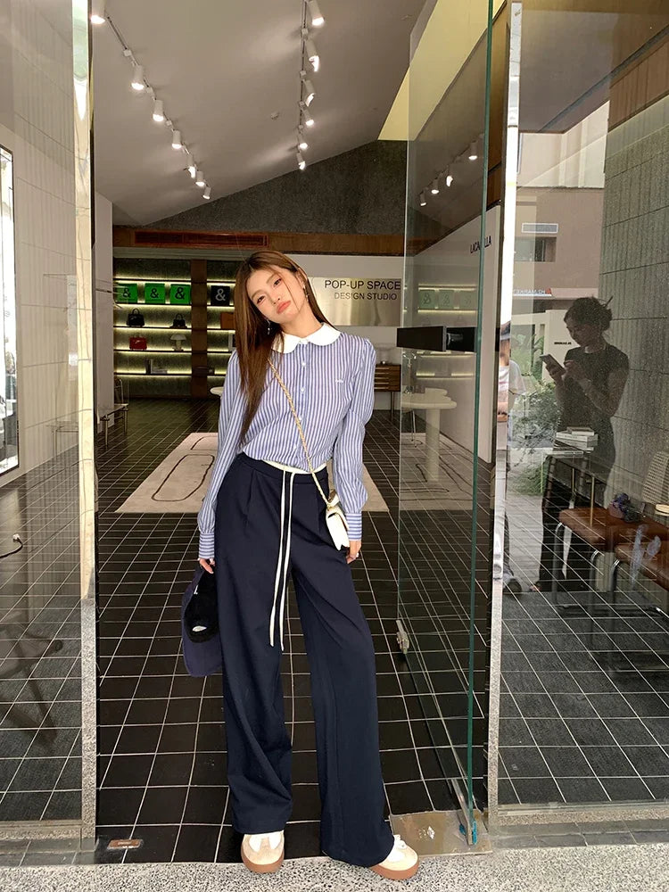 Elastic Waist Drawstring Loose Slim Casual Versatile Trousers 2026 Autumn New High Waist Women Wide Leg Suit Pants