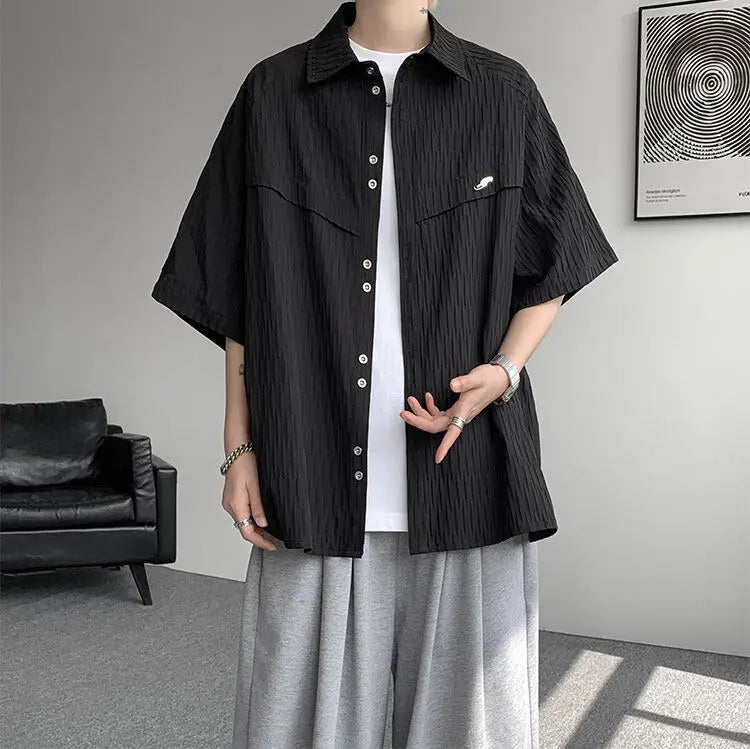 LEGIBLE Spring Summer Solid Shirts Men Casual Oversized Three Quarter Shirts Male Loose Fit Shirt for Man