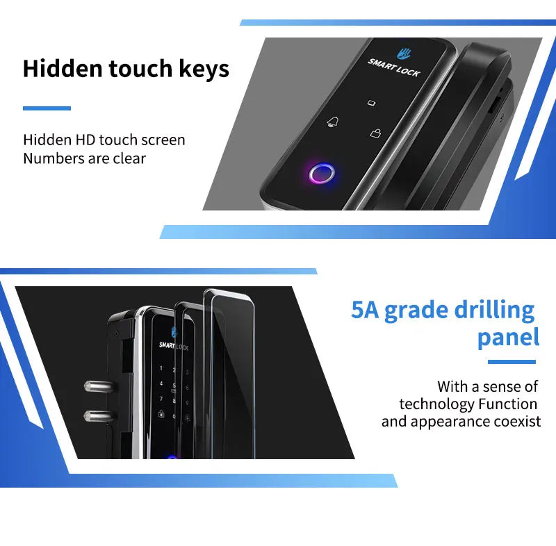 TTlock Smart Biometric Fingerprint WiFi Lock for Commercial Glass Door 5-in-1 Access Control (APP/Fingerprint/Card/Code/Remote)