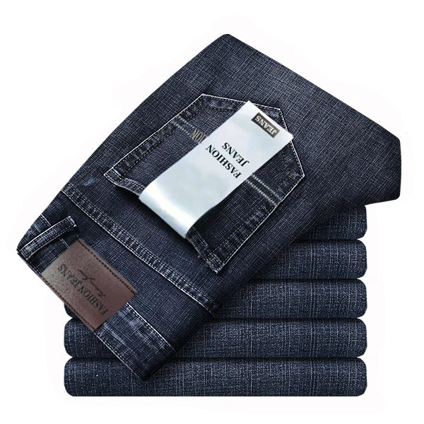Men Fashion Straight Jeans Men 2026 New Stretch Slim Fit Pants Comfortable Soft Business Denim Trousers Male Brand Clothing
