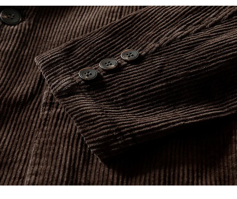 Autumn Casual Blazers for Men Daily Commute Suit Male Pure Cotton Corduroy Gray Single Breasted Suit Jackets Man Simle Coats