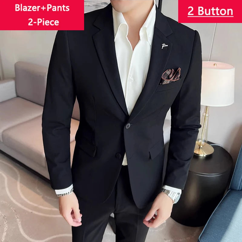 Blazer Vest Pants Men's Navy Blue Suit Set Slim Fit Blazer Vest Pants Formal Outfit for Business Wedding Office Groom Party