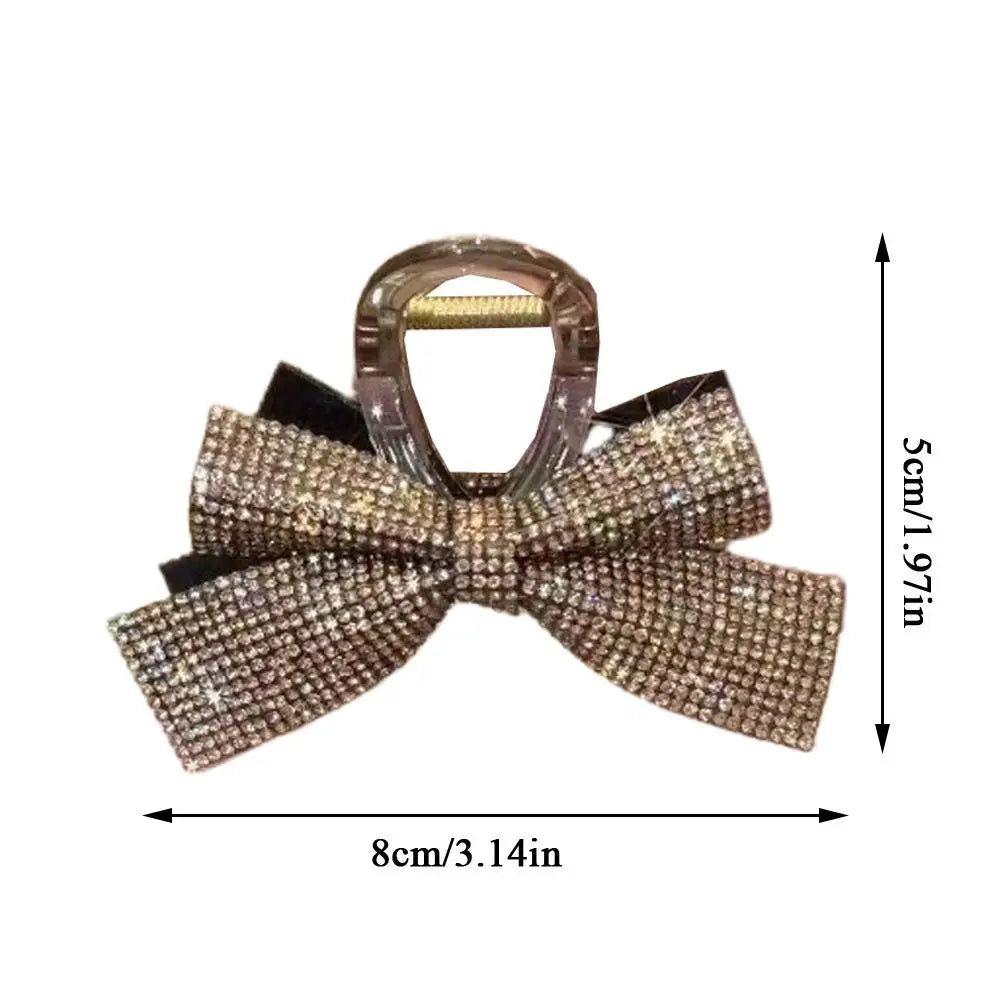 New Bow Hair Clip Simple Elegant Romantic Full Diamond Bow 8CM High Ponytail Shark Clip Hair Accessories Diamond Bow Headwear