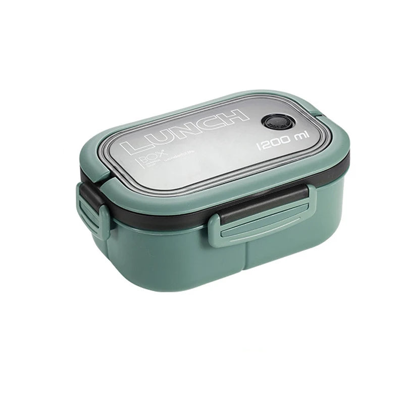Portable Single Double-layer Lunch Box with Fork And Spoon - Compartment Fruit Food Container for Microwave And Picnic Freshness