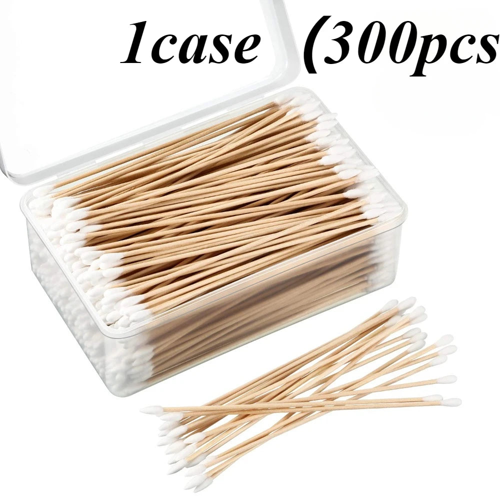 100/300Pcs 6 Inch Long Cotton Swabs with Wooden Handles, Cotton Tipped Applicator for Cleaning, Cotton Sticks Oil Makeup