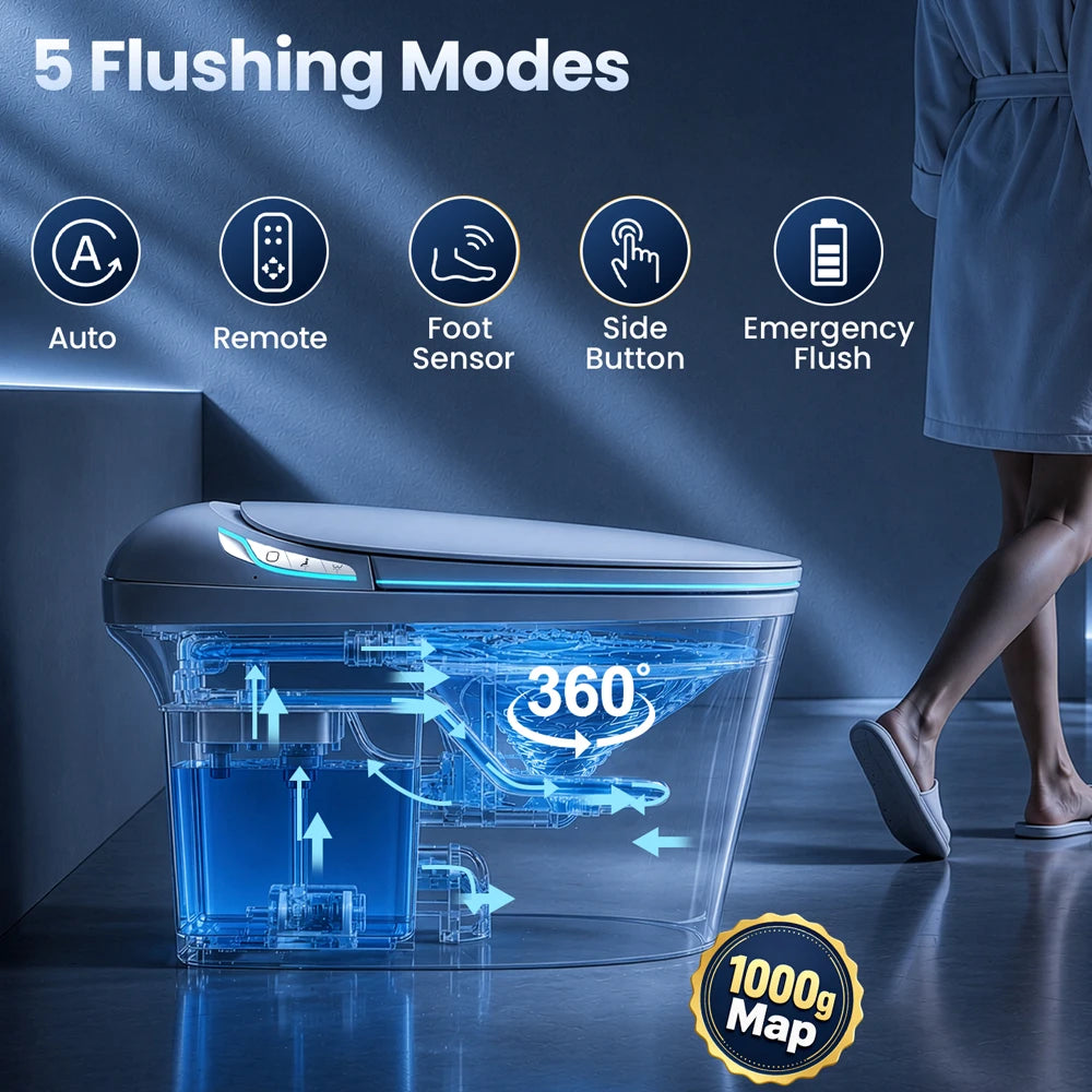 Sanyipace Smart Toilet and Bidet 110V 1000g MaP Auto Flushing Build in Tank Instant Hot Water Warm Dryer Elongated Toilet with ADA Comfort Height Toilet