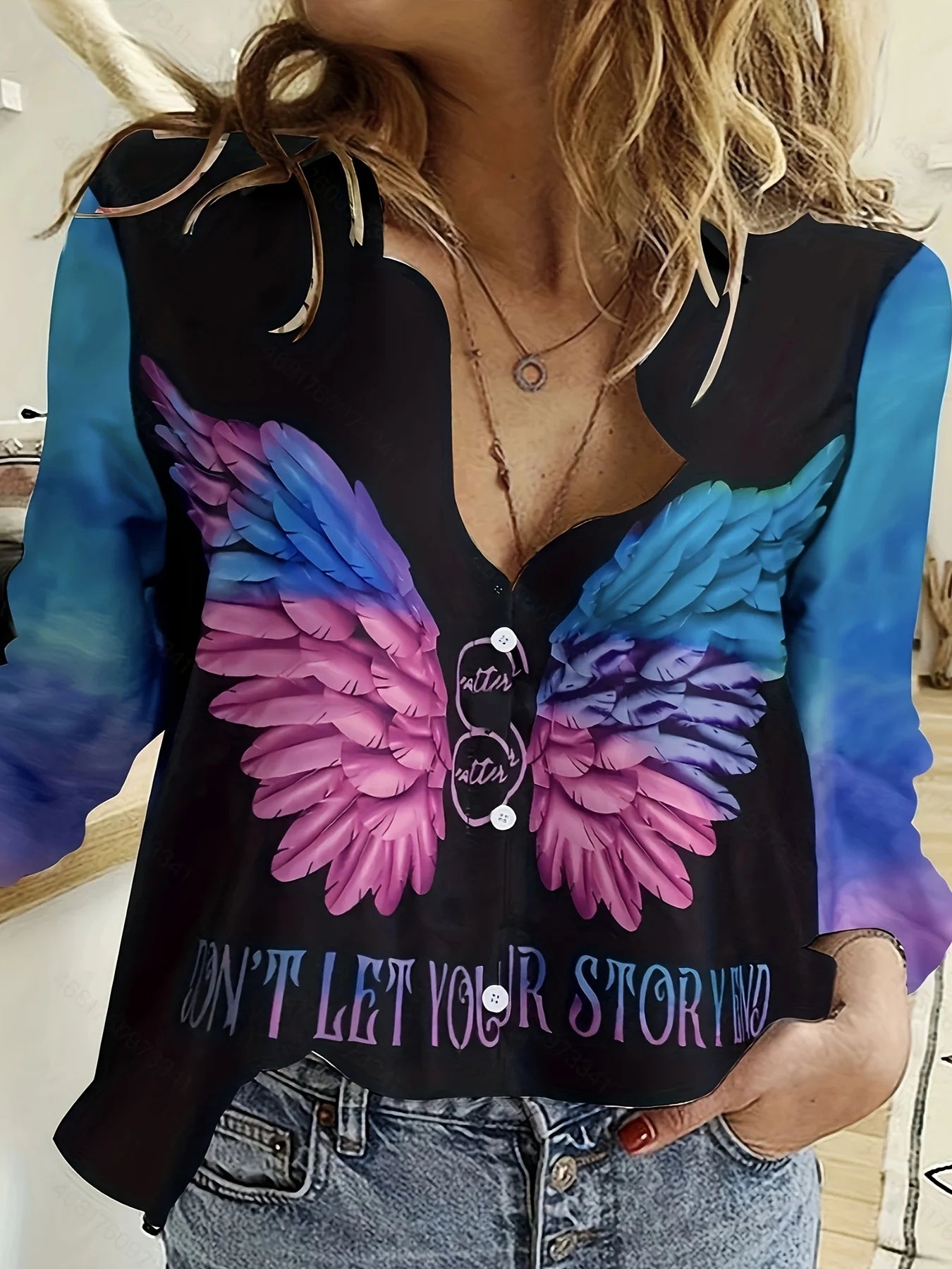 Fashion Block splicing 3D Print Women's Long Sleeve Shirts Gradient Color Loose Blouse Tops Casual Fashion Women's Clothing