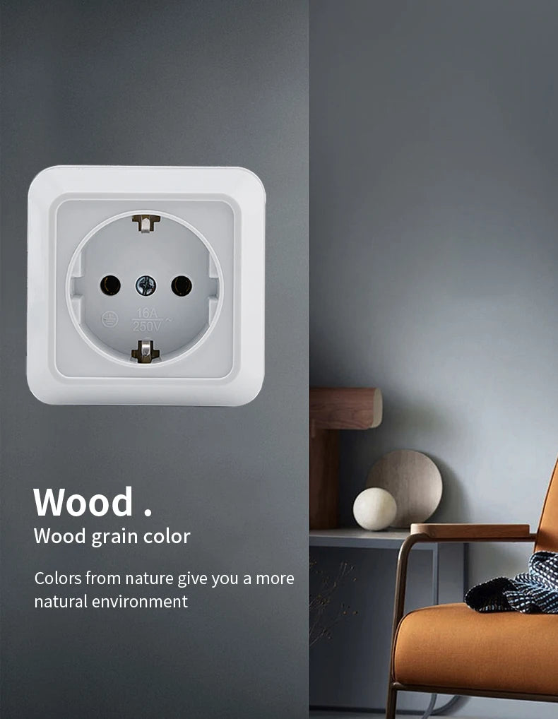WESA White Wall Mount Socket EU Standard Electrical Outlett Ground Vintage Surface Power Socket Plugs Flame Retardant Plastic