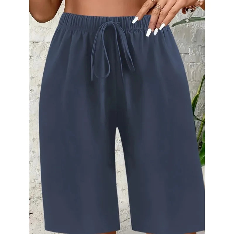 Plus Size 1XL-5XL Women's Fashionable Elastic Waistband Drawstring Loose Casual Comfortable Cropped Pants