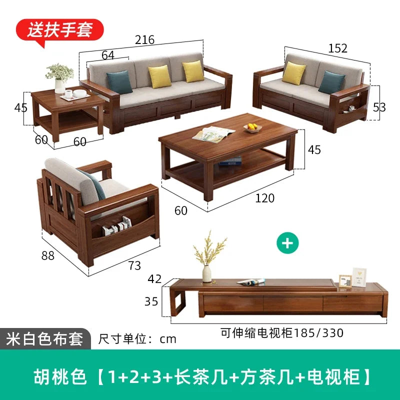 solid wood sofa simple modern living room winter and summer dual-purpose corner combination storage sofa