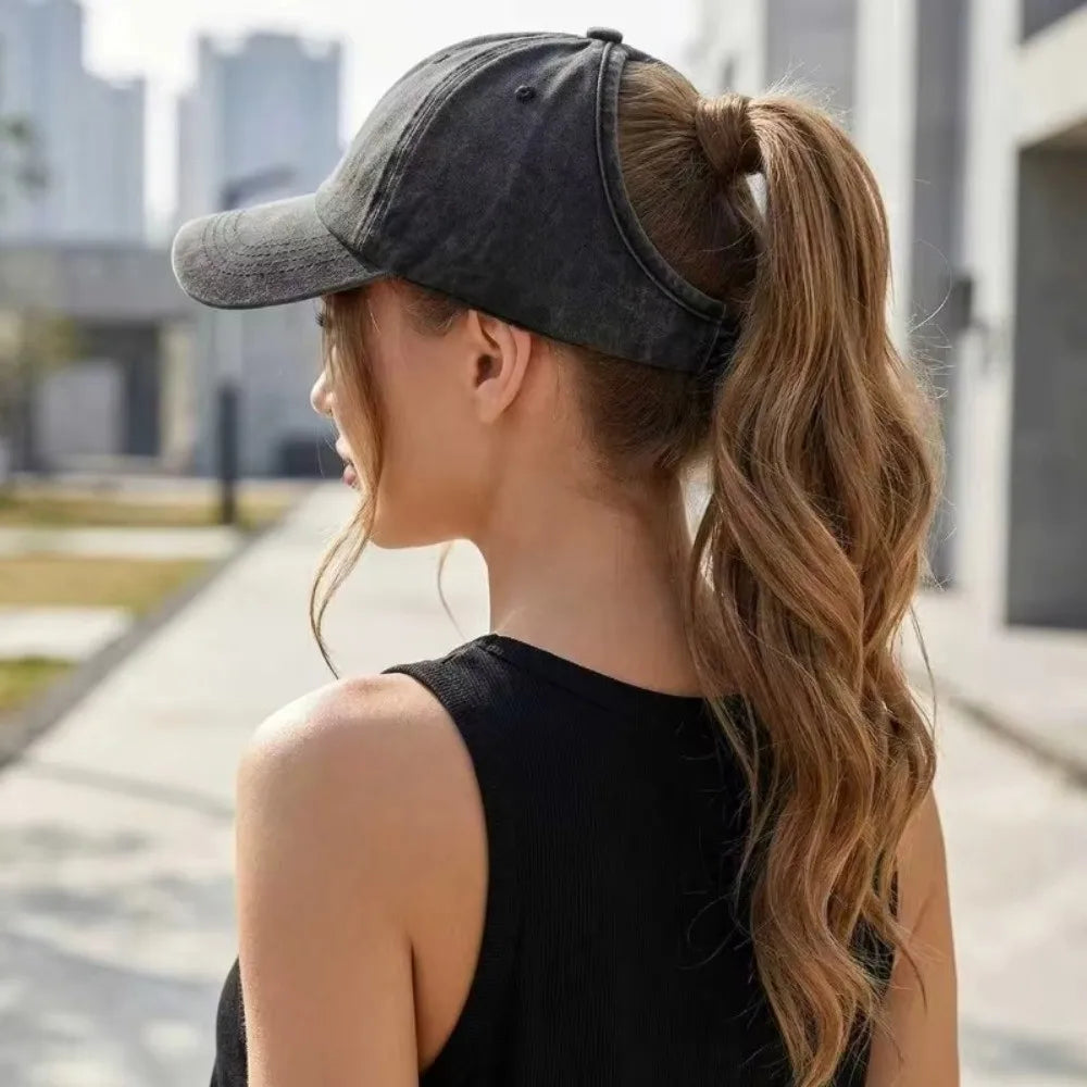 New Retro Washed Backless Baseball Cap Versatile Sun Protection Outdoor Sun Hat Summer Women Ponytail Hat for Daily Wear