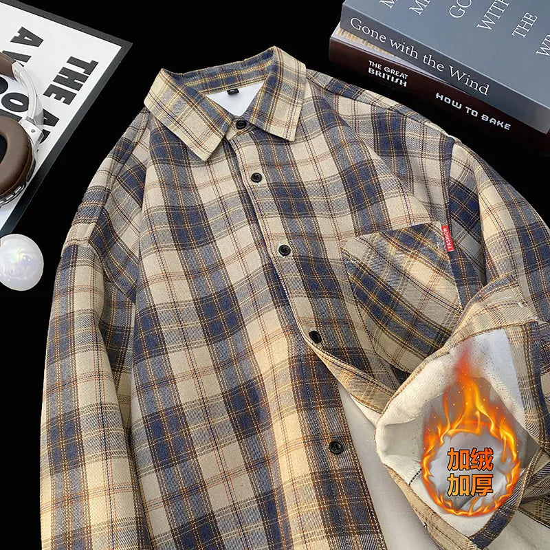 Men Shirt Plaid Flannel Long Sleeve Plus Size Loose Hip Hop Street Mens Casual Shirt Oversized Male Soft Dress Shirt Dropshippig