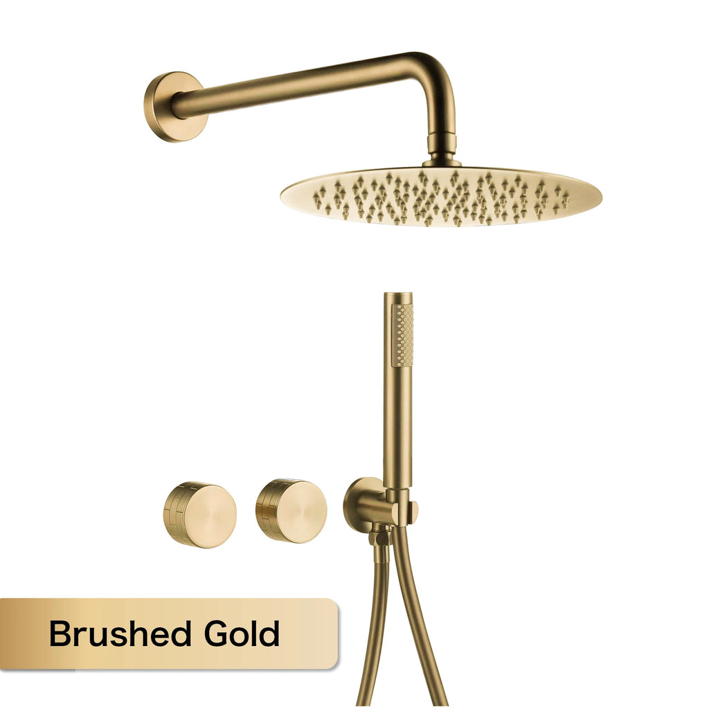 Luxury Gun Gray Brass Wall Mounted Shower System with Embedded Design, Dual Handle Hot and Cold Water, Simple Bathroom Faucet