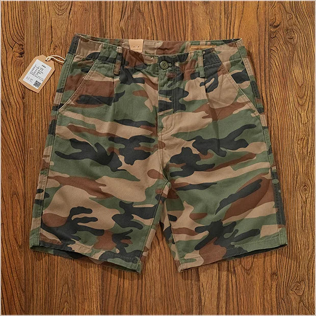 Summer New Camouflage Workwear Shorts Loose Men's Fashion Brand American Retro Casual Multi-Pocket Shorts Polyester Fiber