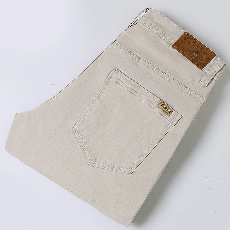 Classic Straight Men's Jeans Spring New Fashion Business Work Casual Trousers Comfort Elastic Solid Color Denim Pants