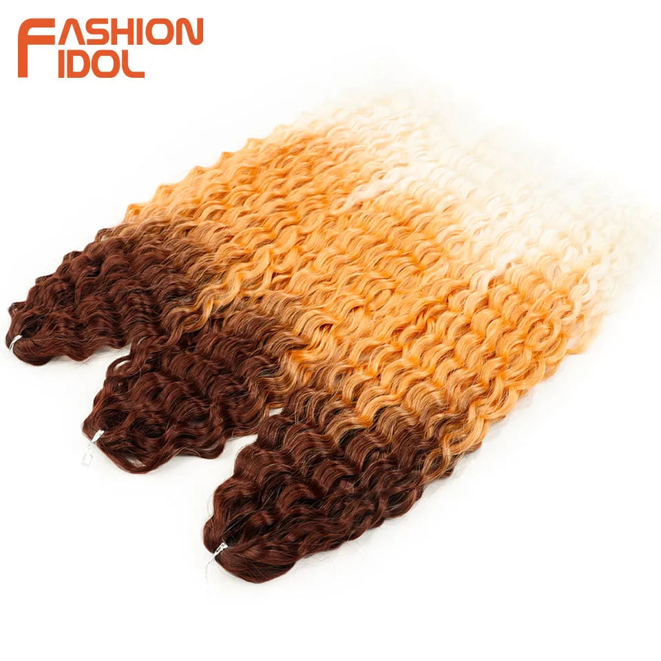 FASHION IDOL 24 Inch 300g Ariel Hair Synthetic Crochet Curly Hair Water Wave Braid Hair Ombre Blonde Braiding Hair Extensions