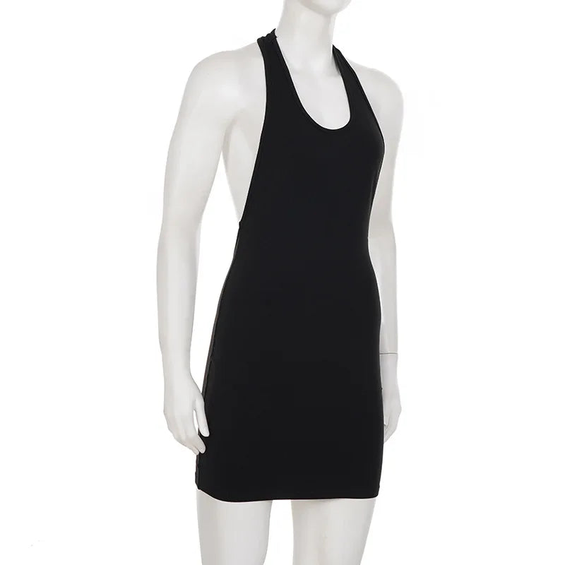 Woman Clothing Sleeveless Backless Solid Black Party Club Dress 2026 Fashion Sexy Hollow Out Package Hip Mini Vacation Dresses