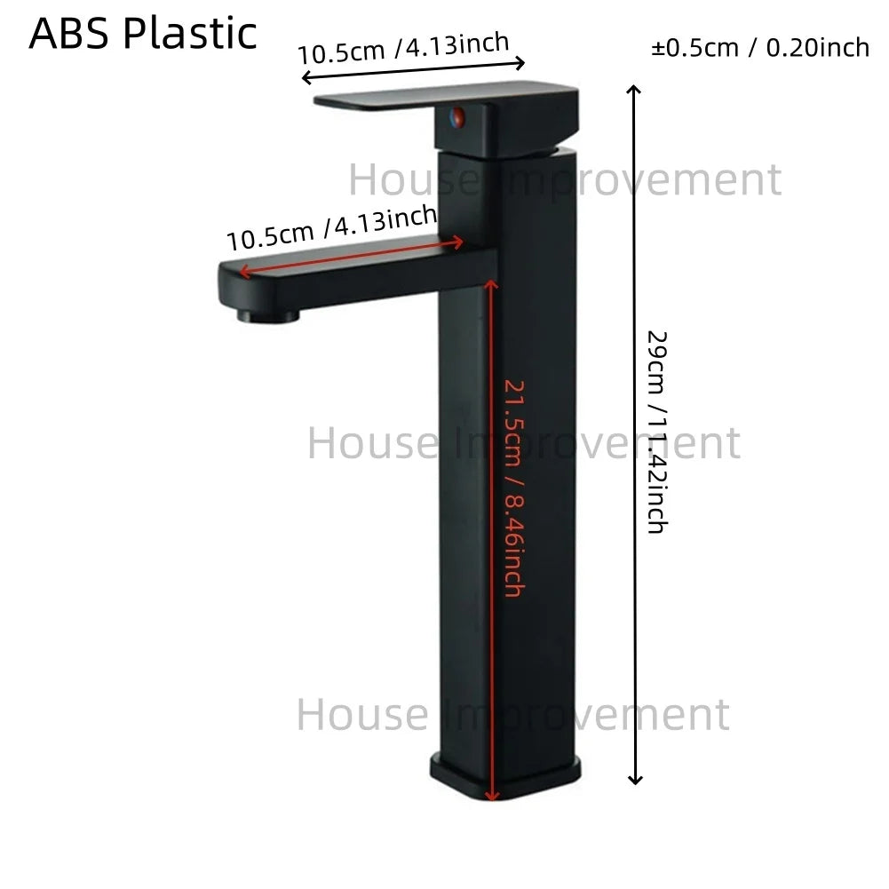 Bathroom Faucet Hot and Cold Water Tap Plastic Single Handel Single Hole Deck Mounted Washbasin Bathtub Mixer in Black Chrome