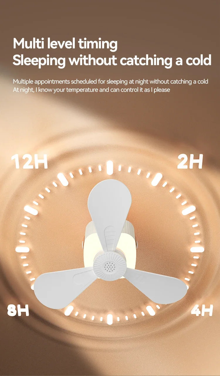 LED Light With Fan Portable Silent Ceiling Fans Light Rechargeable/Plug-in LED Lamp Remote Control 7200mAh for Bedroom Camping