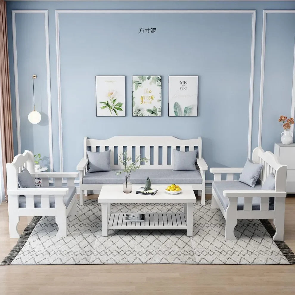 Solid wood bench combination sofa small apartment simple leisure living room retro balcony new Chinese style office wooden sofa