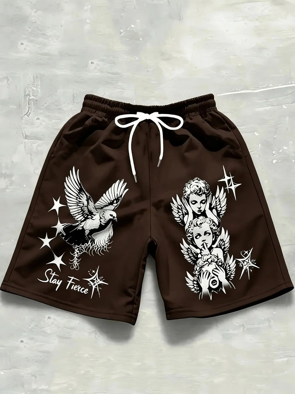 Retro Men's Summer European and American Little Angel Letter Print Comfortable Breathable Drawstring Shorts Outdoor Casual Pants