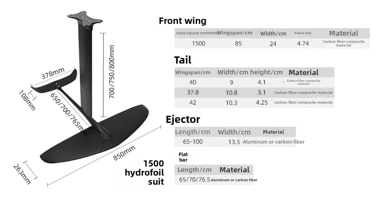 Unpowered Hydrofoil Board Carbon Fiber Hydrofoil Kit 1500 Wind Wing Kite Paddle Board