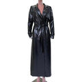 Mauroicardi Spring Autumn Extra Long Shiny Reflective Crocodile Print Pu Leather Trench Coat for Women Luxury Designer Clothes