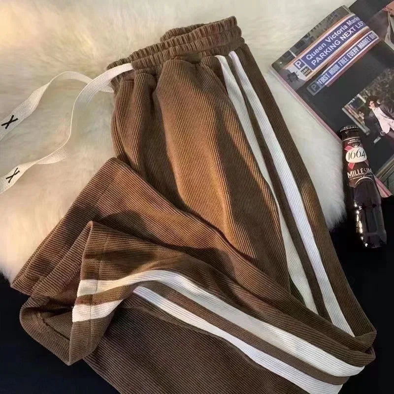 Spring Autumn Women's Corduroy Straight Leg Loose Fit Casual Pants Fashion Sporty High Street Style Drapey Long Trousers