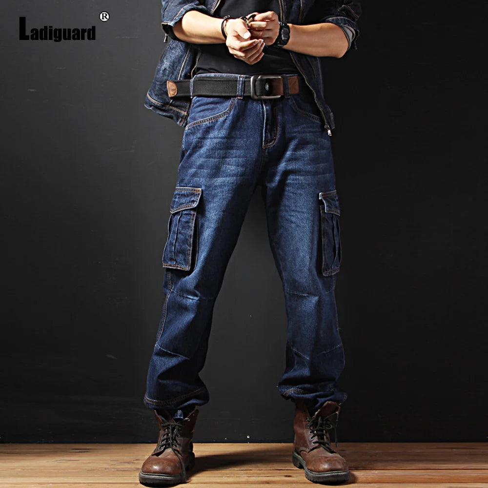 Biggest Size Mens Straight Cargo Jeans Demin Pants 2025 European Style Fashion Multo-Pocket Trouser New Casual Baggy Demin Pants