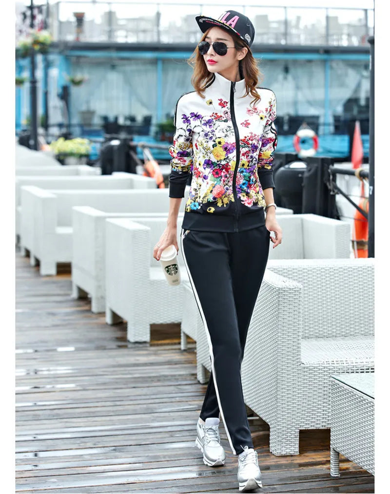 2024 Women's Casual Sports Suits Spring New Print Jacket+Lenght Pants Two Sets Lady Sportswear Suit racksuits Set 6XL