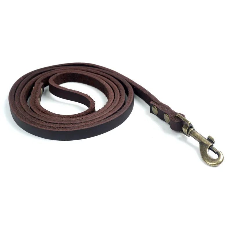 2025 New Top Grain Leather Dog Leash Genuine Cowhide Traction Rope Durable Pet Tether for Small to Medium Sized Pets