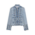 HH Y2K Military Short Denim Jacket Women's Light Washed Stand Collar Slim Denim Jacket Sexy Spring and Autumn Street Tops