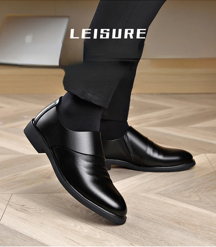 Spring Autumn Cow Leather Shoes for Men Fashion Casual Increase New Designer Men's Dress Shoes Black Platform Shoes Male