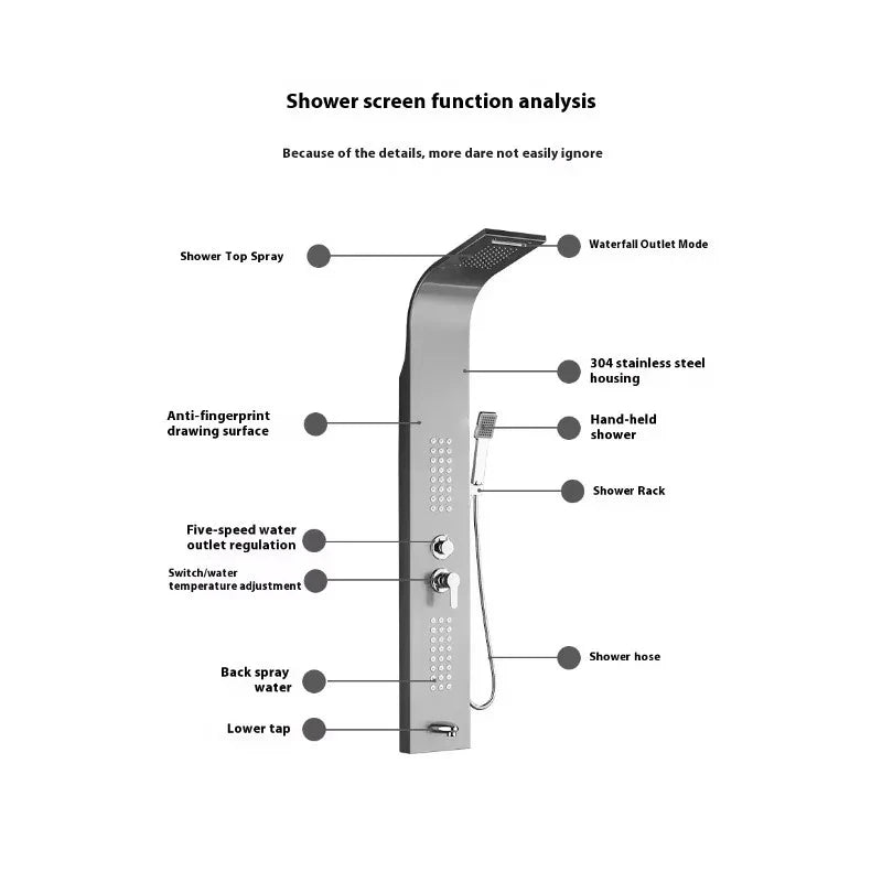 Modern Black Gold Brushed Nickel Shower System Wall Mounted Multi Function 5 Spray Mode Ceramic Valve Core Easy Install