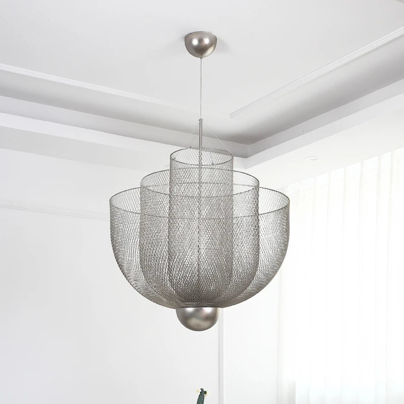 Modern Ceiling Chandeliers Dimmable LED Pendant Light Modern Design Metal Grid Meshmatics Dining Hanging Lamp Suspension Fixture