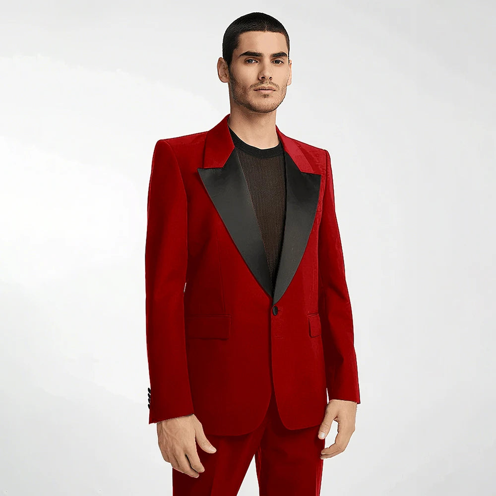 Handsome Black Men's Suit 2 Pieces Single Button Peak Lapel Set Daily Fashion Male（Blazer+Pants）