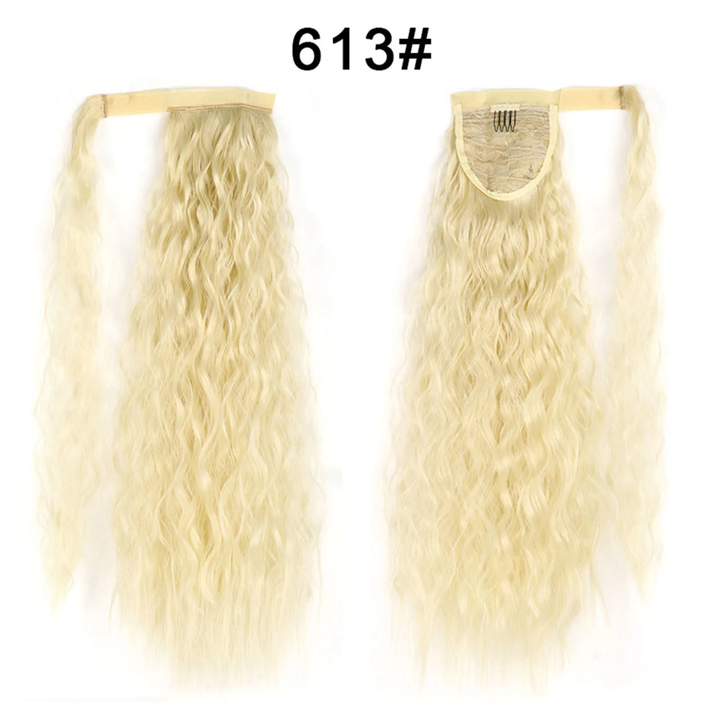 Tereshar Synthetic Corn Wave Ponytail Extension Clip in Long Wavy Curly Wrap Around Pony Tail Heat Resistant Hairpiece for Women