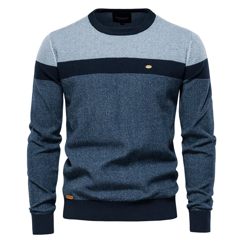 New Fashion Autumn Winter 2025 Men's Striped Casual Trendy O-neck Long Sleeve Spliced Knitted Sweaters Male Pullovers Clothes