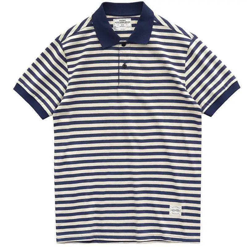 Loose Fit Summer  Shirt Men's Retro Stripes Turn-down Collar Short Sleeve British Style Casual Fashion Polyester Fiber