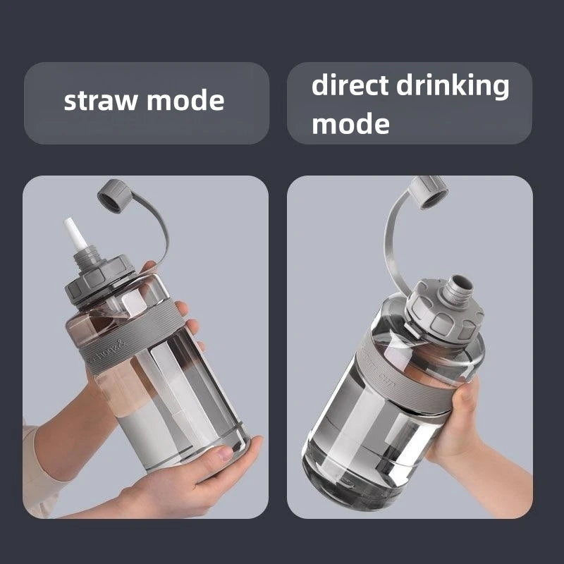 Large-capacity water cup heat-resistant with straw summer outdoor portable sports water bottle fall-proof